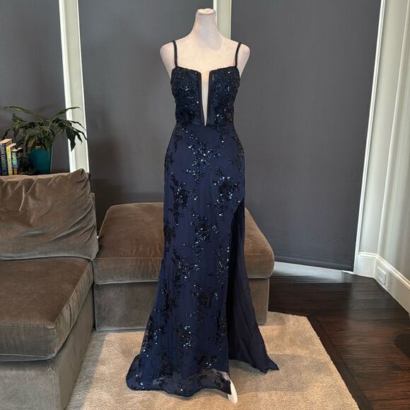 Women’s Blue Mermaid Fit Prom Dress Sparkly Sequins Lace Up Back Size 6 NWT - Picture 1 of 13